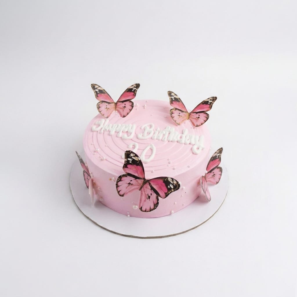 Pink butterfly theme cake
