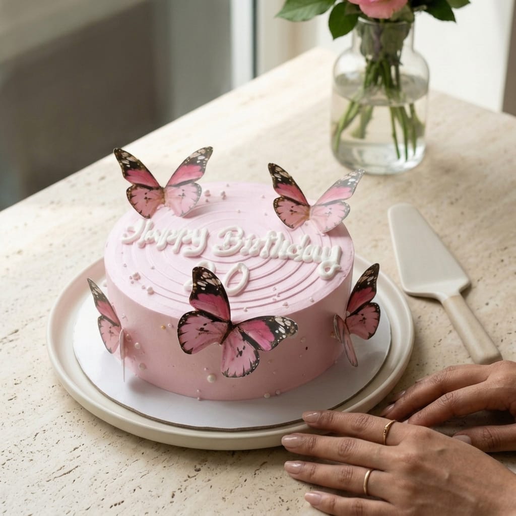 Pink butterfly theme cake